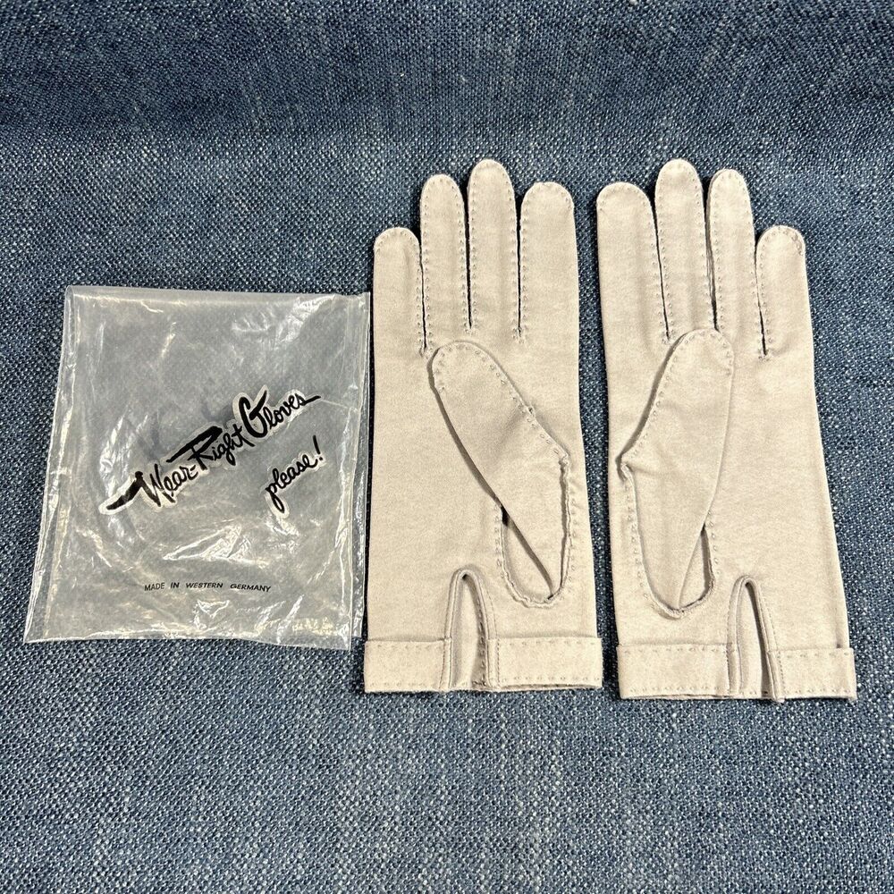 1 Pair Wear Right Gloves Gray Cotton Edge Stitch Size 6 1/2 Vintage West Germany